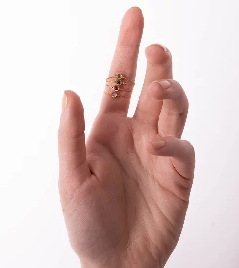 modelo de manos con anillos en dedo índice